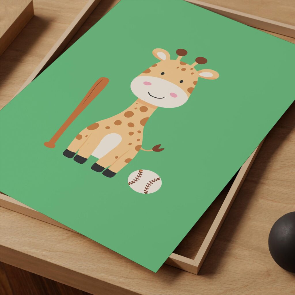 Baseball Giraffe Nursery Print