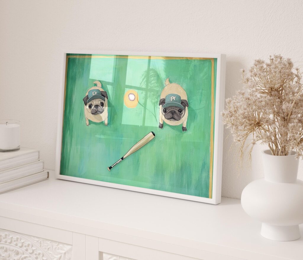 Baseball Pugs Art Print