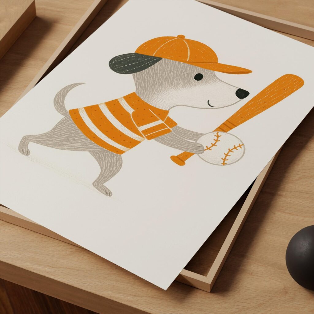 Baseball Puppy Nursery Print