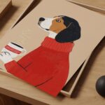 Beagle Dog Drinking Coffee Retro Illustration Art Print