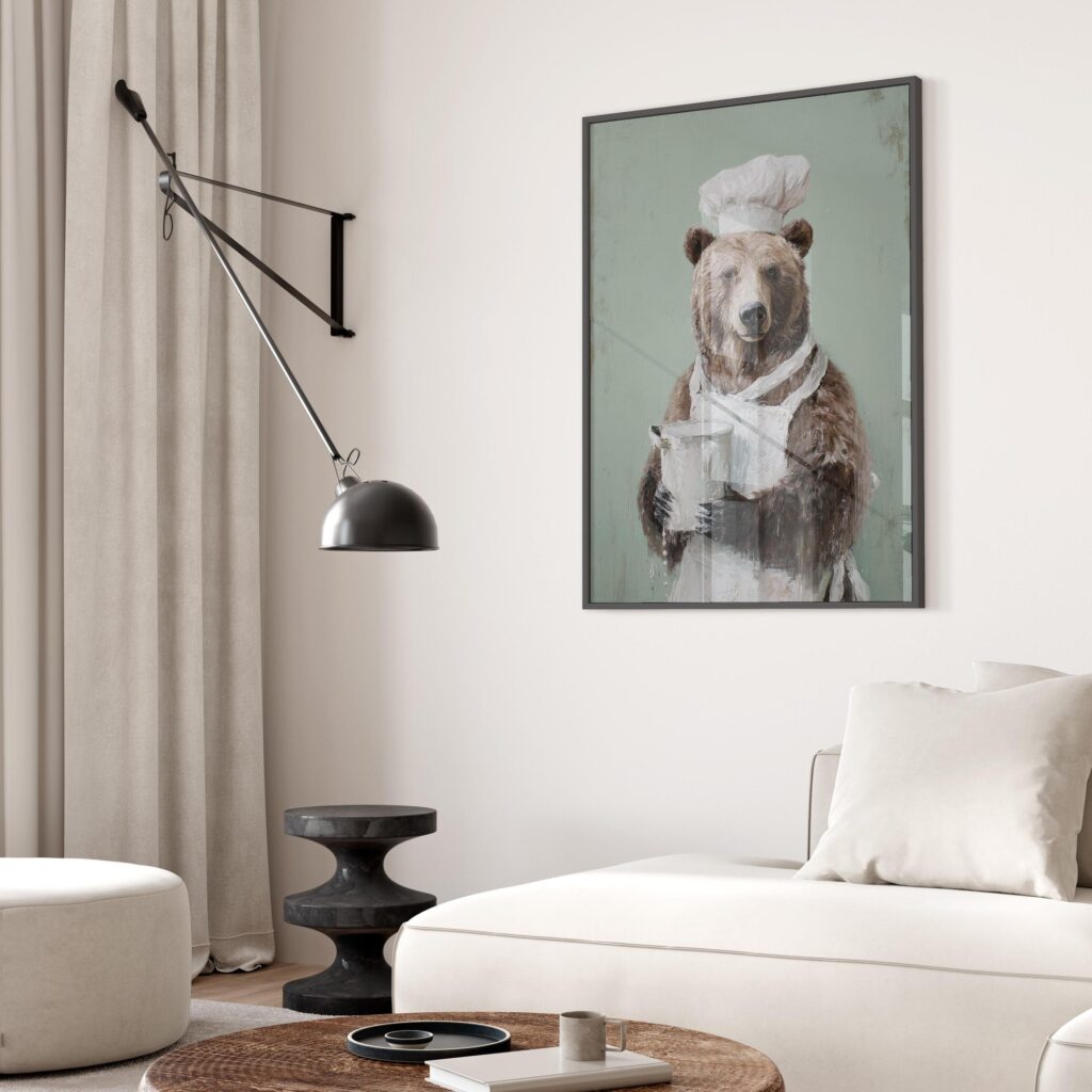 Bear Chef with Milk Kitchen Wall Art