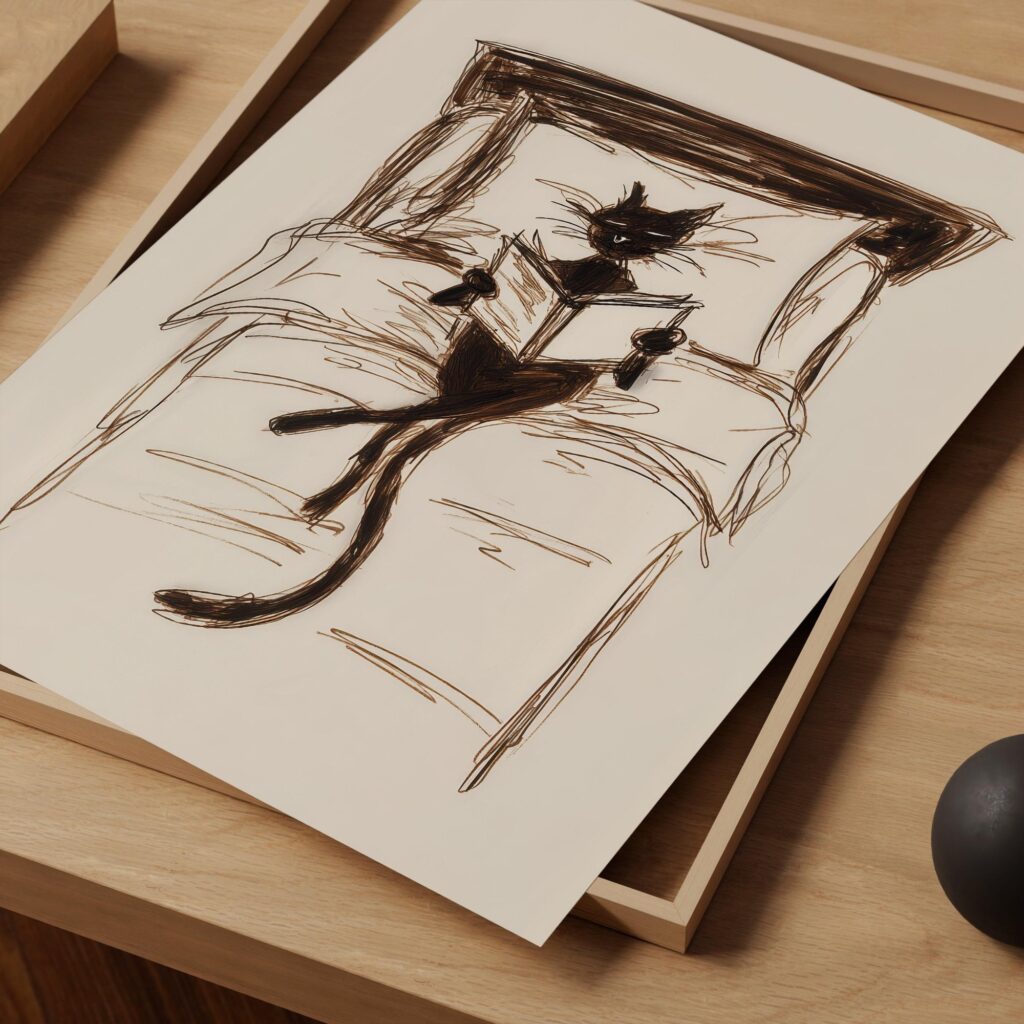 Bedroom Book Cat Print