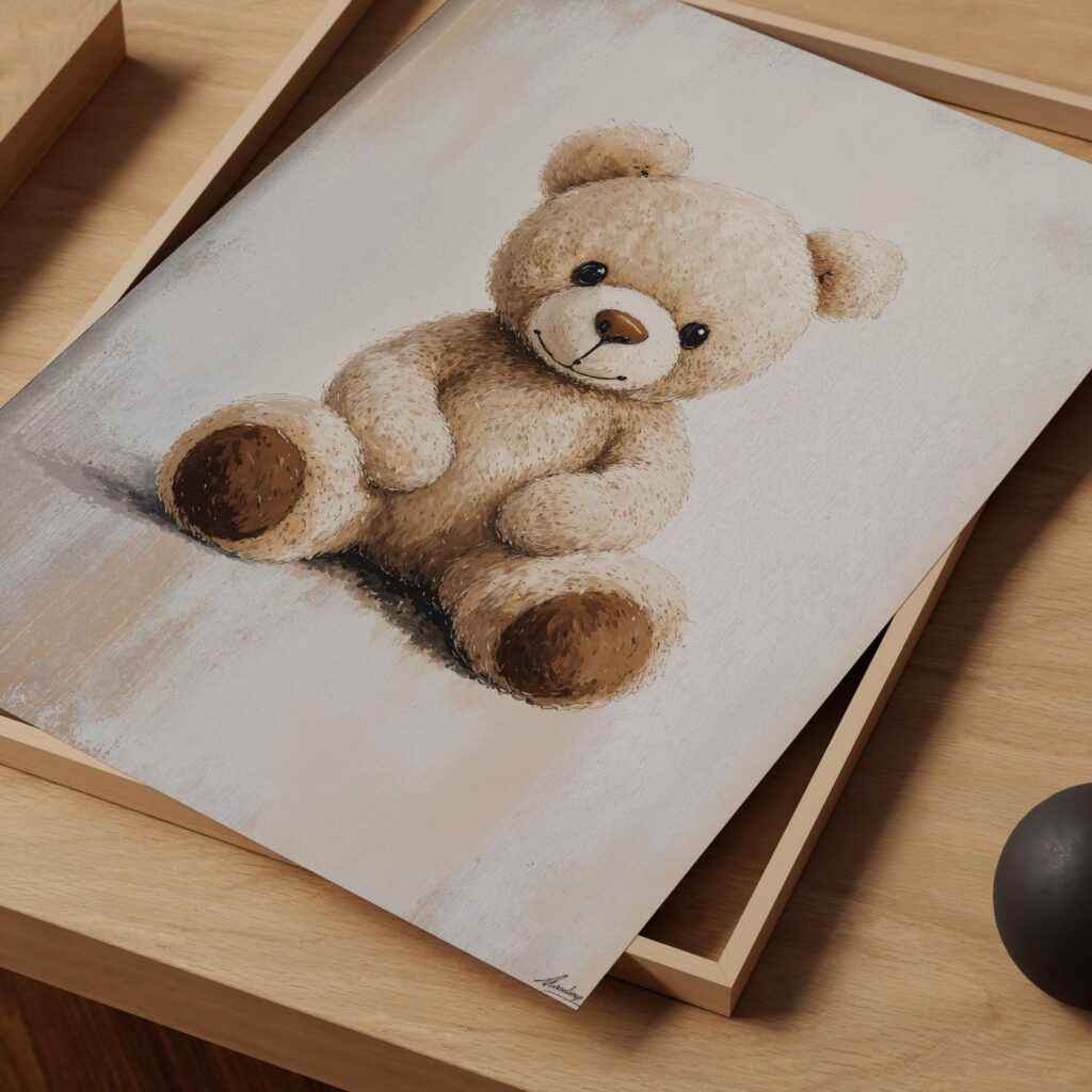 Beige Teddy Bear Nursery Wall Art