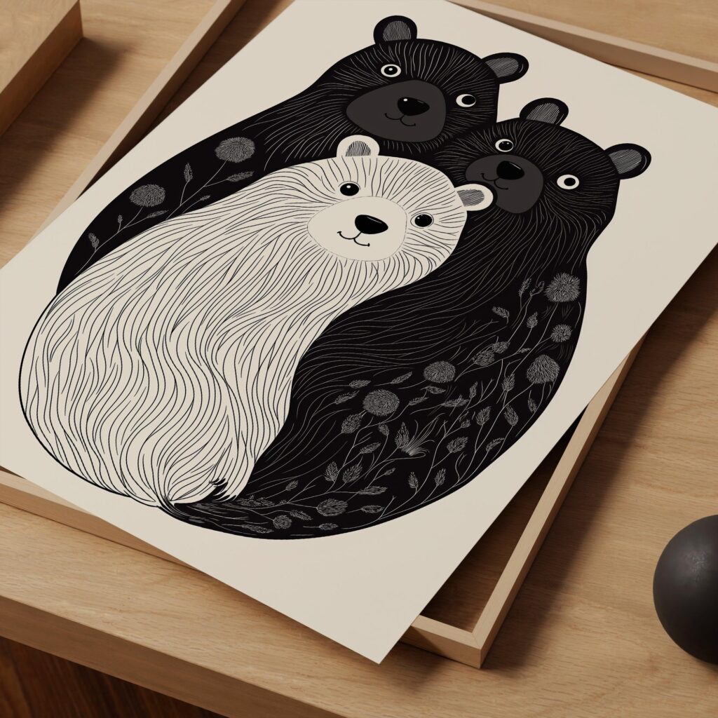 Black And White Bear Print
