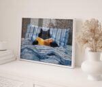 Black Cat Bed Reading Print