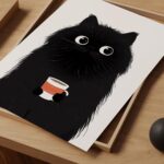 Black Cat Coffee Furry Illustration Art Print