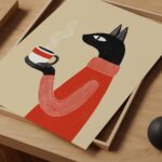 Black Cat Coffee Kitchen Art Print