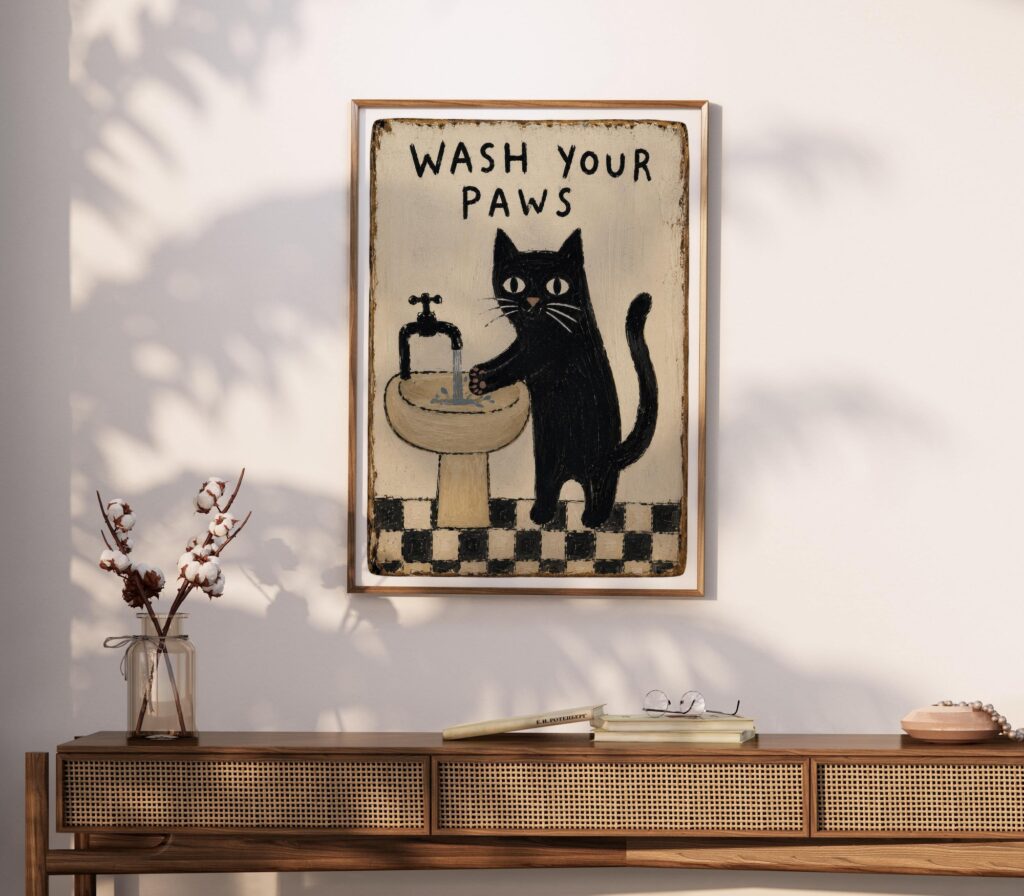 Black Cat Folk Art Print