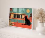 black cat pool cocktail art print