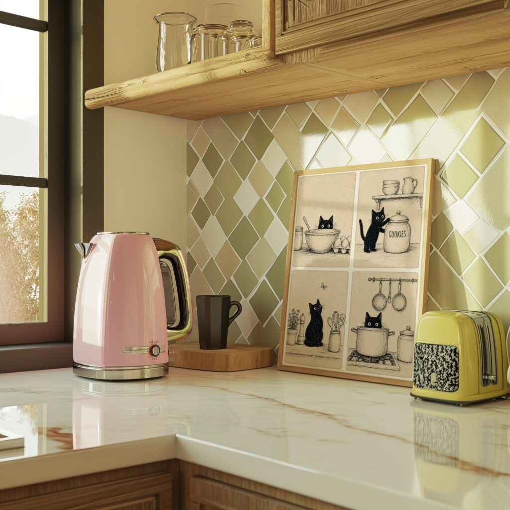 Black Cats in the Kitchen Print