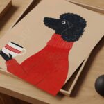 Black Poodle Dog Coffee Mid Century Art Print