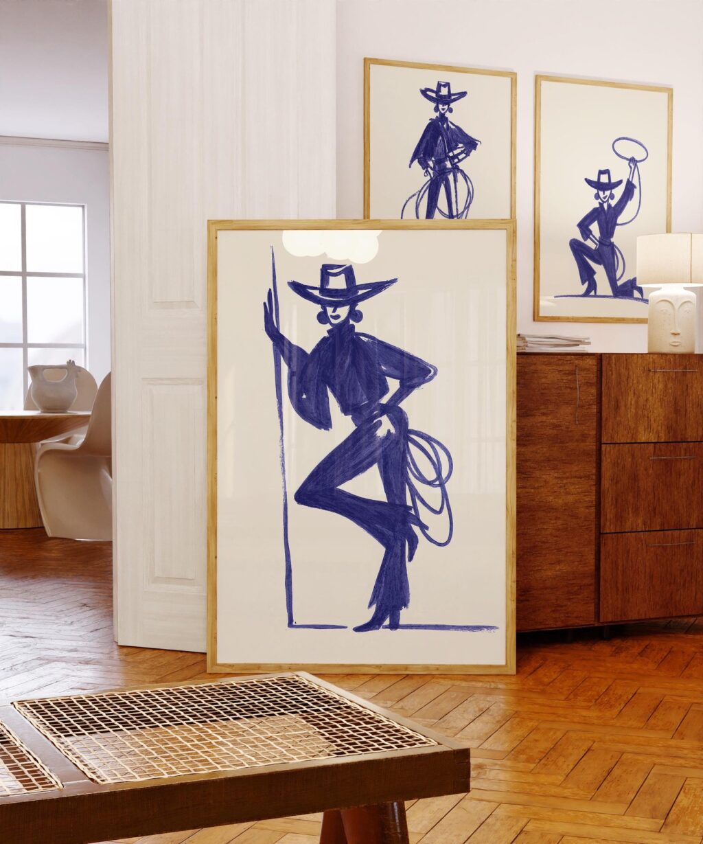 Blue Cowgirl Poster Set of 3