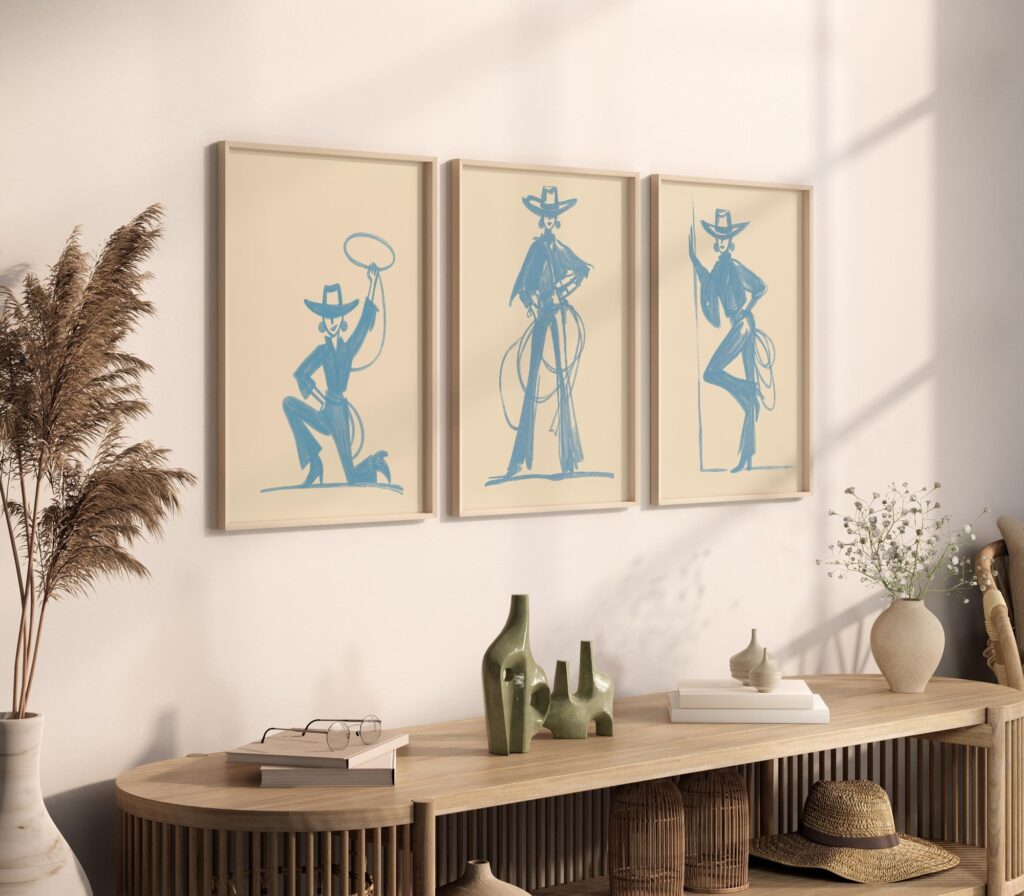 Blue Cowgirl Set of 3 Prints