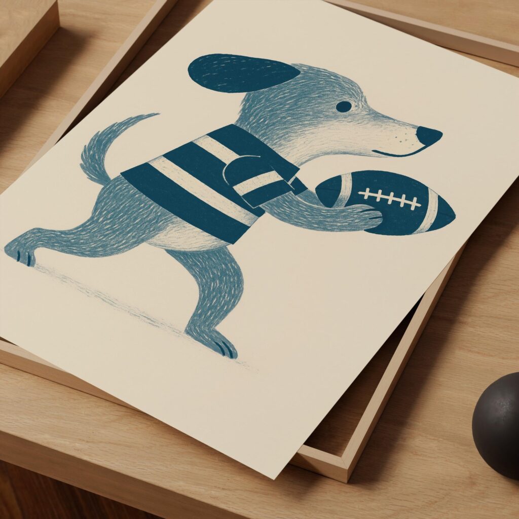 Blue Puppy Football Nursery Print