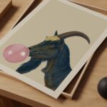 Bubblegum Goat Print Funny Animal Poster Playful Wall Art