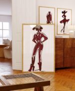 Burgundy Cowgirl Silhouette Art Prints