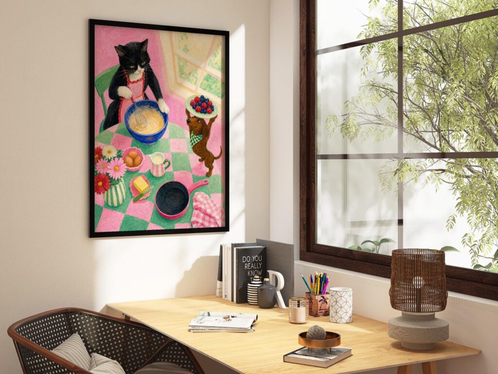 Cat and Dog Baking Print