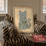 Cat Made of Blue Forget Me Not Flowers Print