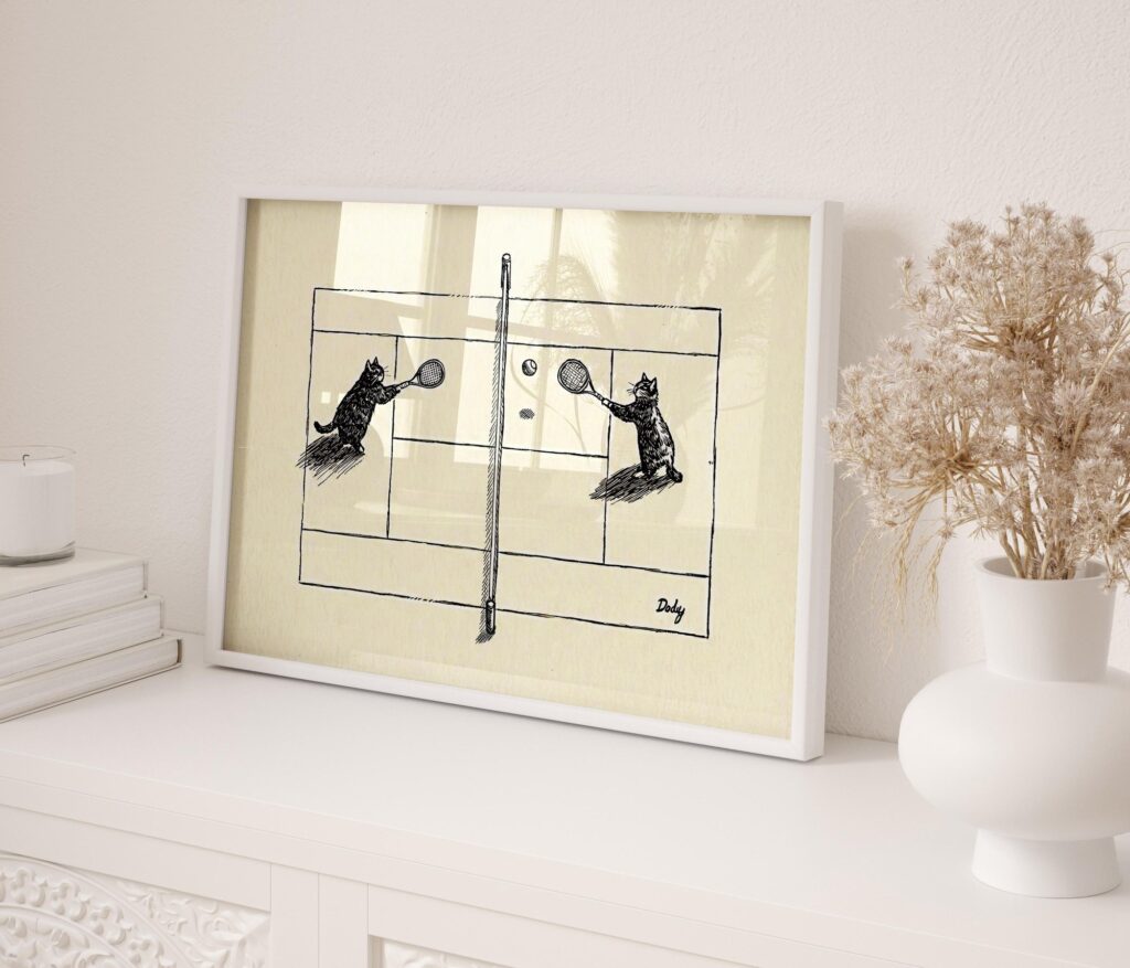 Cat Tennis Match Print