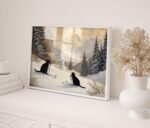 Cats Skiing with Snowman Print