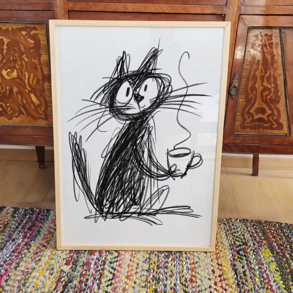 Coffee Scribble Cat Print