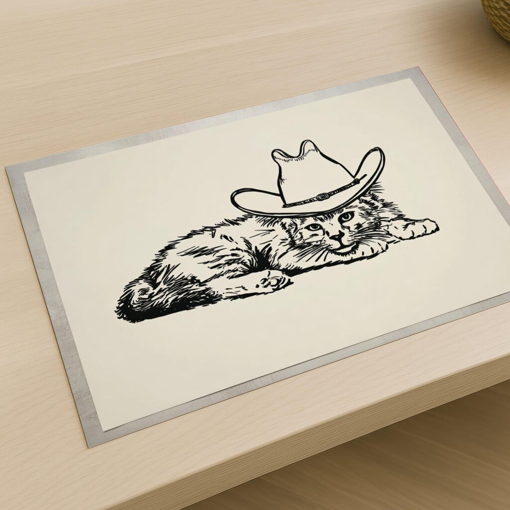 Cowboy Cat Line Art Print