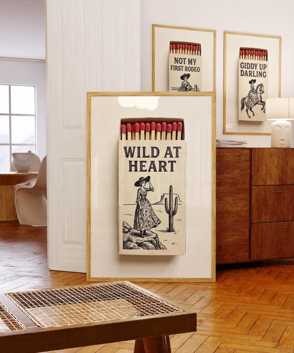 Cowgirl Matchbox Art Print Set of 3