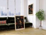 Dark Botanical Bird & Floral Print Set of 2