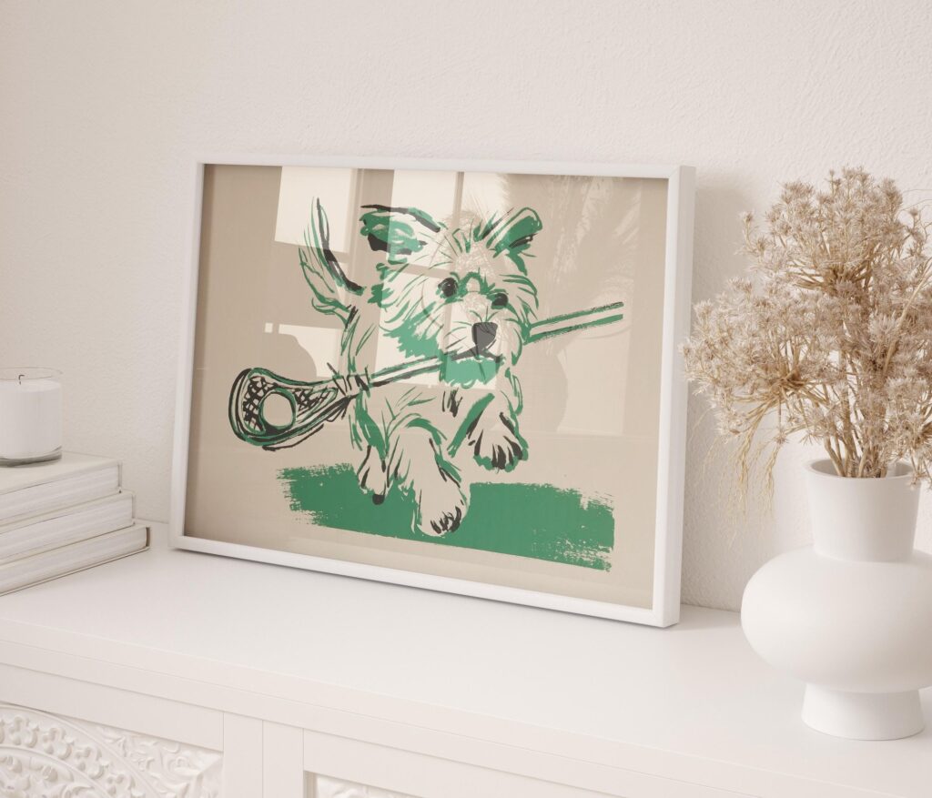 Dog Carrying Lacrosse Stick Print