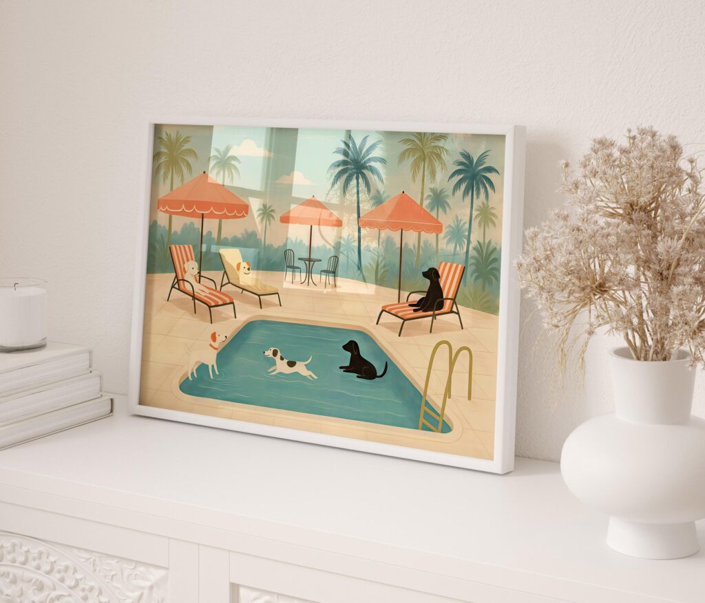 Dogs at Pool Print