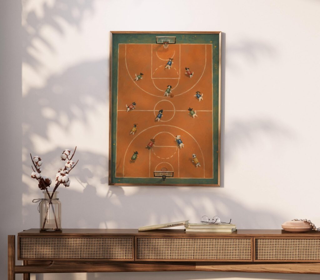 Dogs Playing Basketball Print