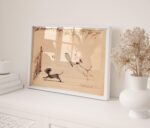 Dogs Playing Tennis Ink Sketch Print