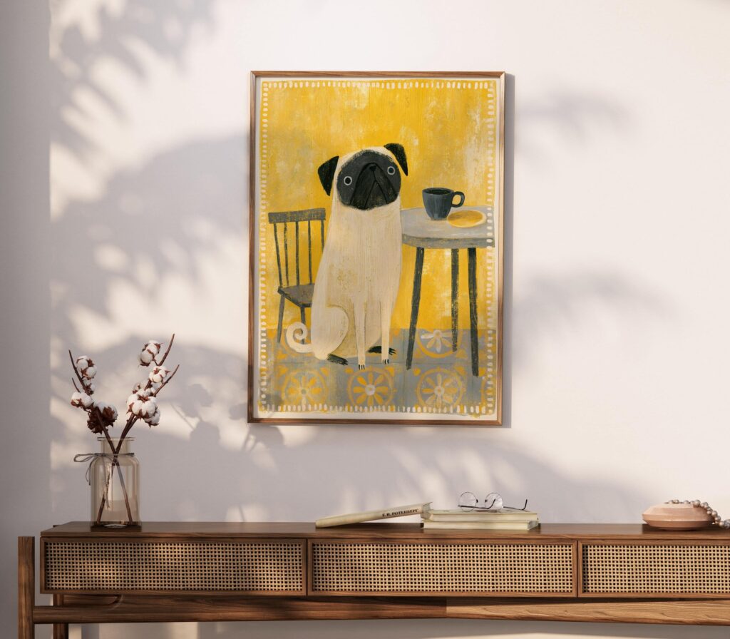 Folk Art Pug Coffee Print