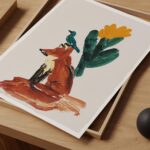 Fox and Bird Desert Cactus Art Print