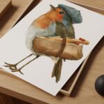 French Robin Bird Watercolor Art Print