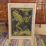 Frog in Water Art Nouveau Woodcut Print