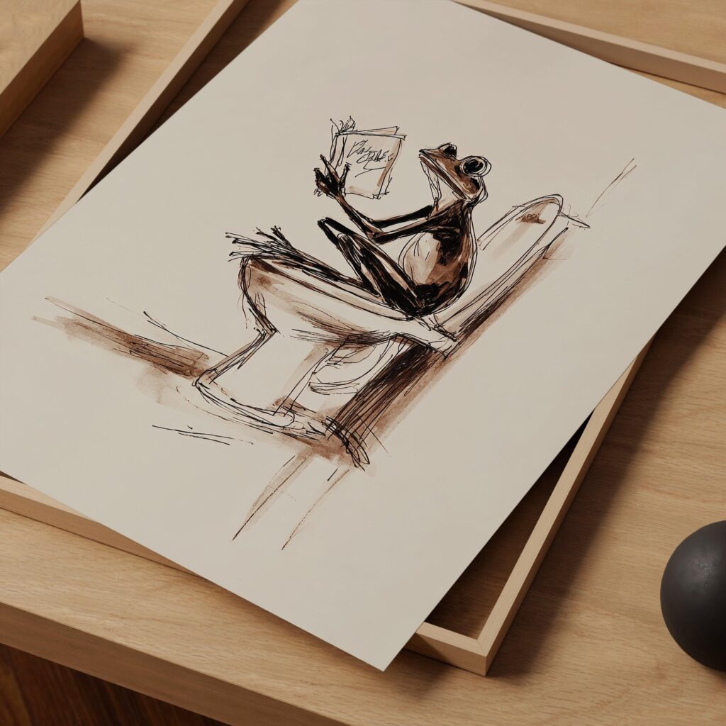 Frog Reading in the Bathroom Print