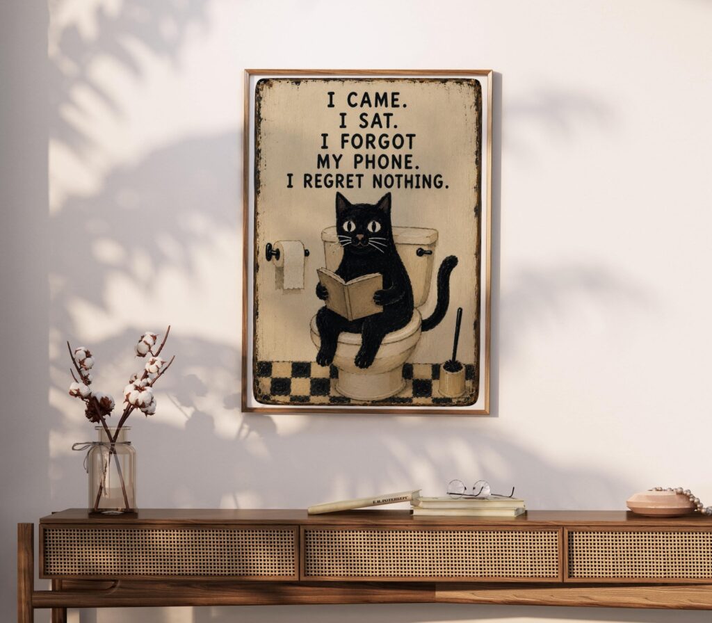 Funny Black Cat Toilet Print