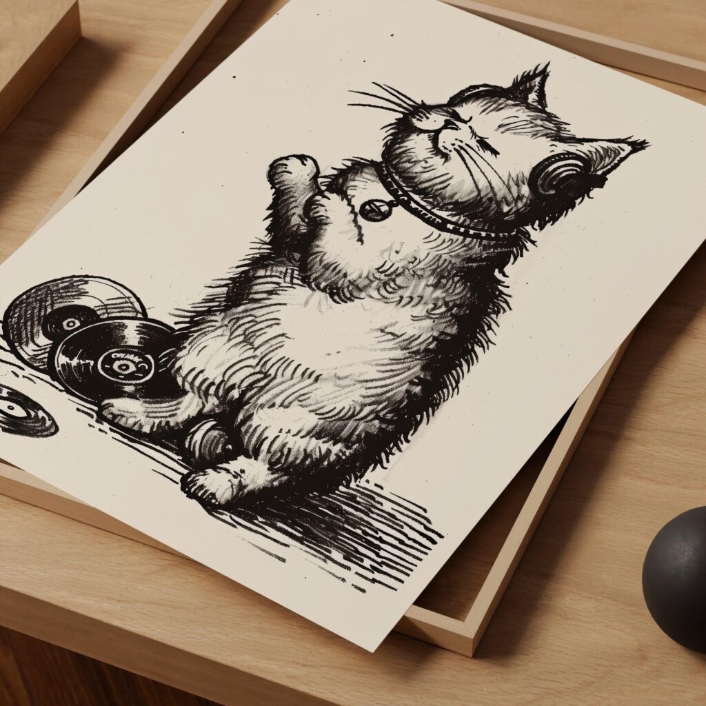 Funny Cat With Headphones Print