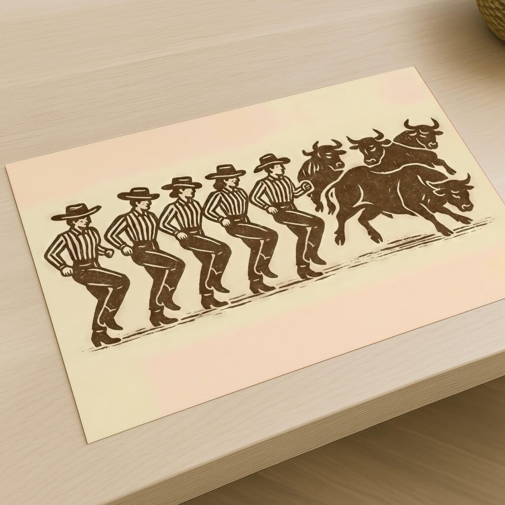 Funny Cowboys and Bulls Line Dance Print