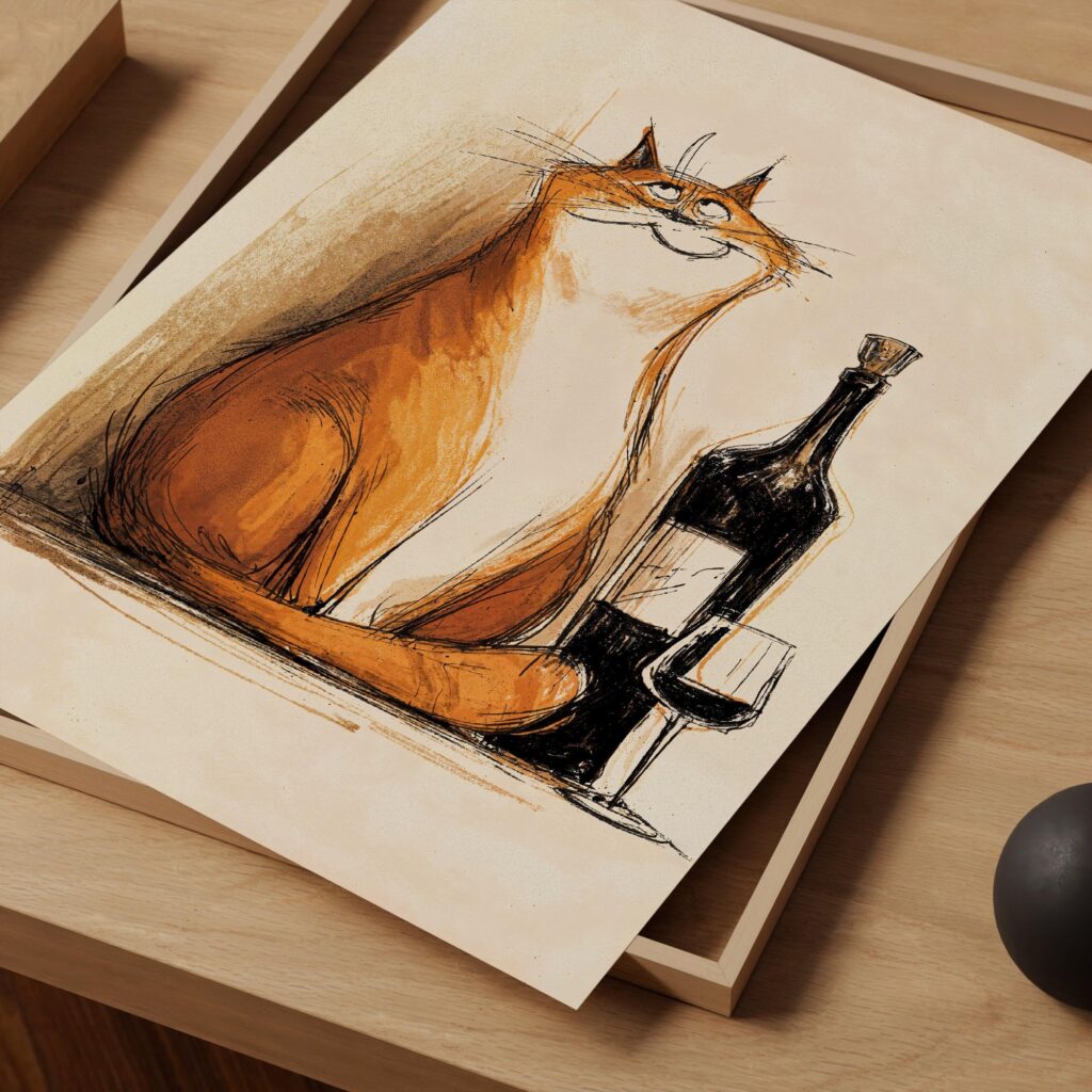 Funny Orange Cat Wine Poster