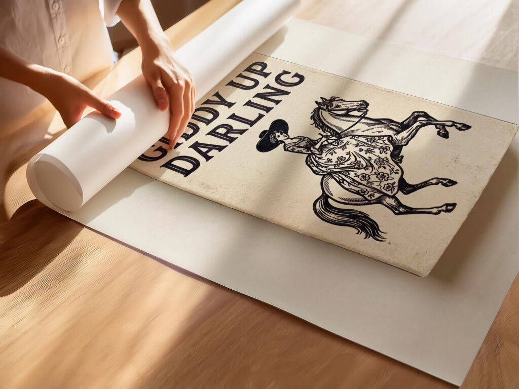 Giddy Up Darling Cowgirl Matchbox Art Print