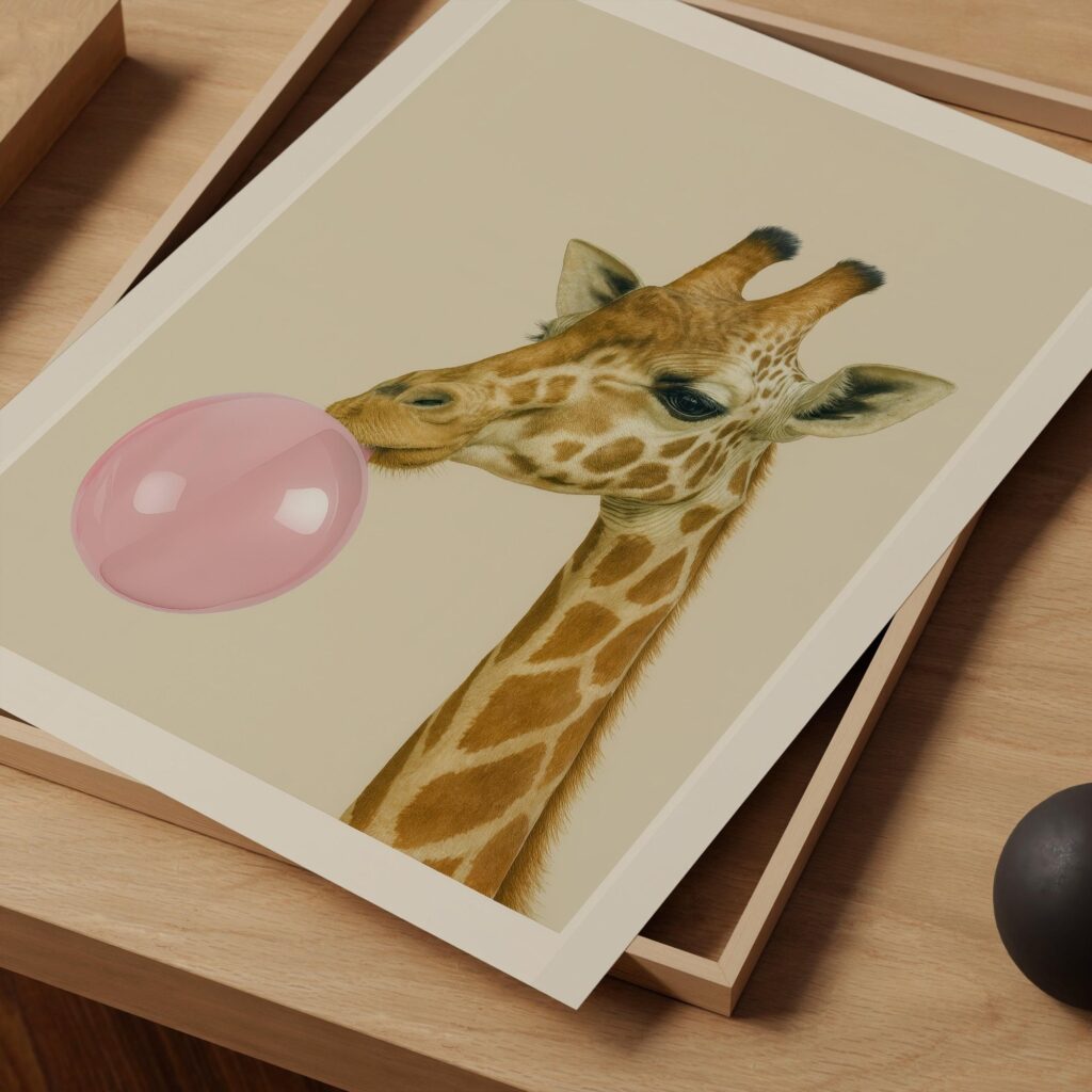 Giraffe with Bubblegum Print