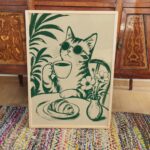 Green Coffee Cat Print