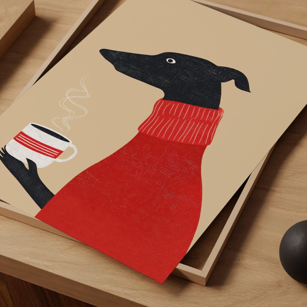 Greyhound Coffee Whippet Dog Poster
