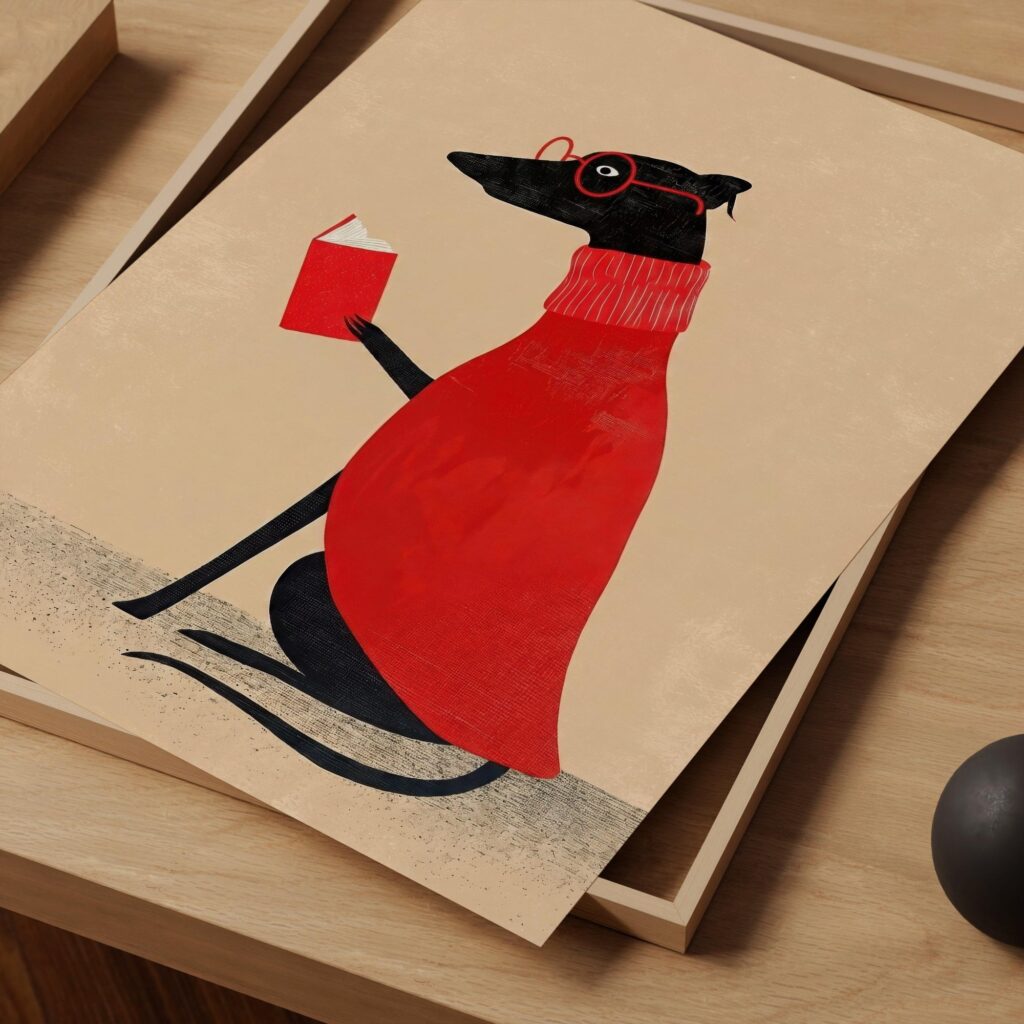 Greyhound Dog Reading Wall Art