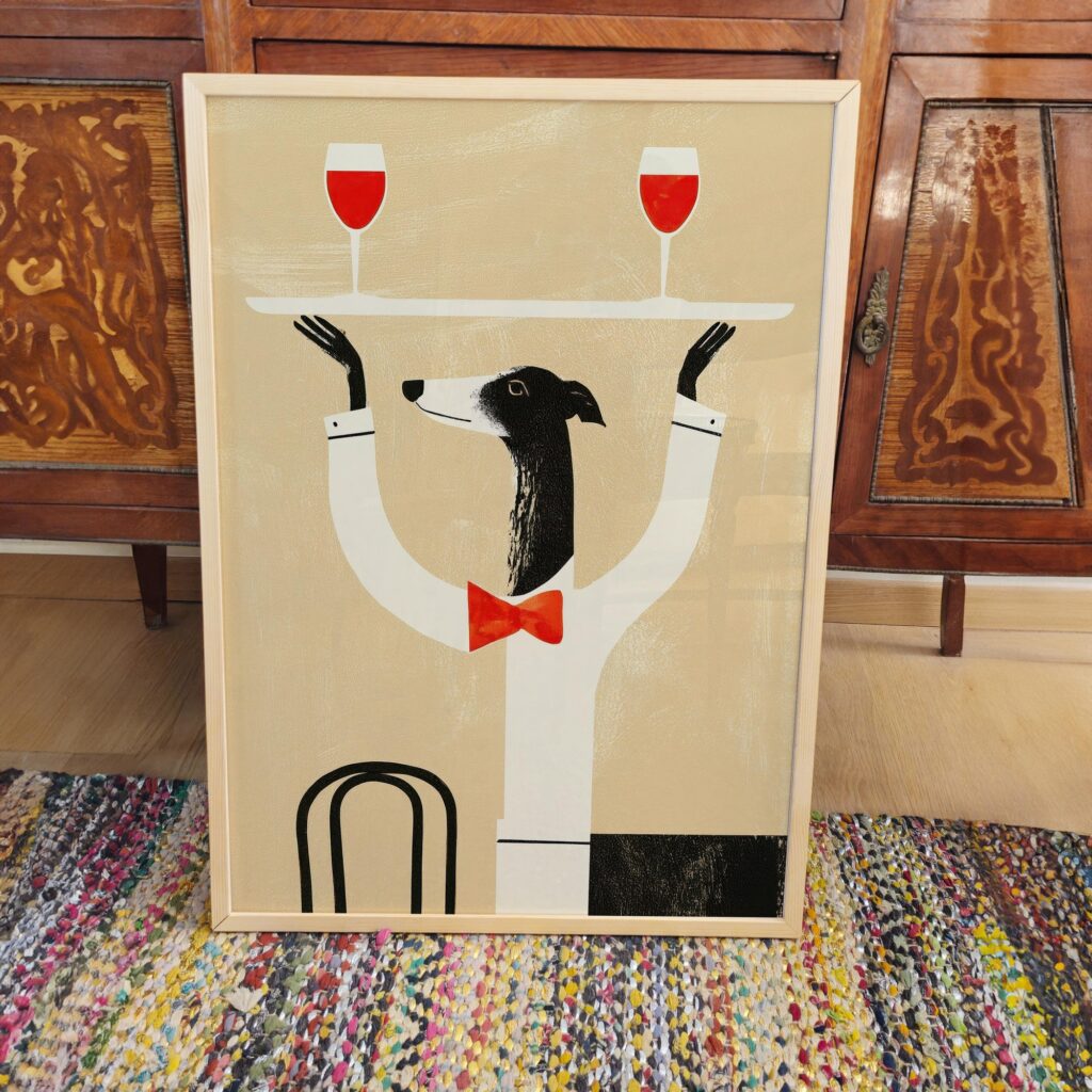 Greyhound Waiter Wine Print