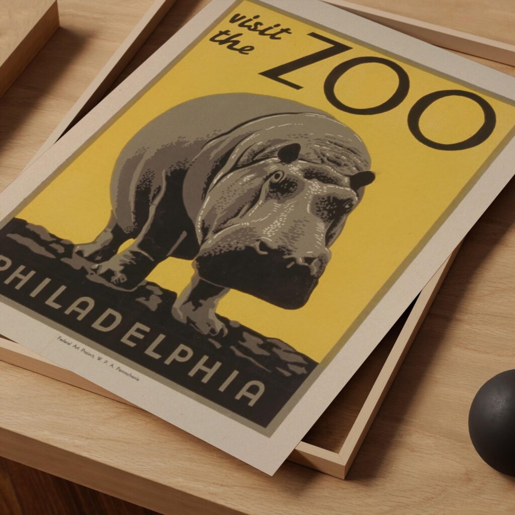 Hippo Zoo Vintage Poster