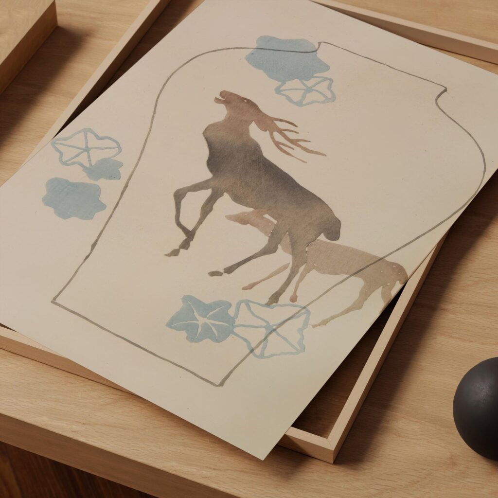 Japanese Deer Vase Print