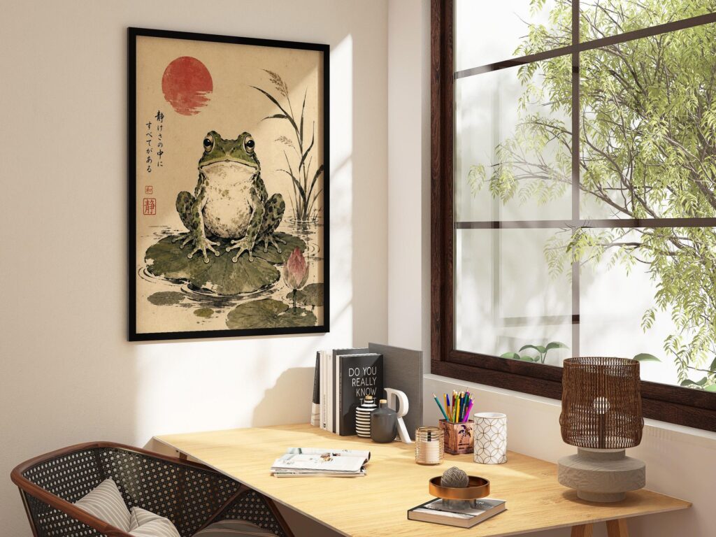 Japanese Frog on Lily Pad Print